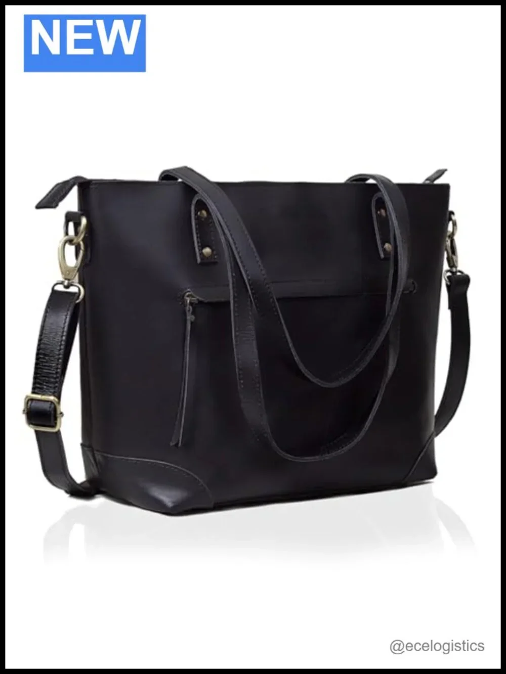 Genuine Leather Tote Bag with Laptop Compartment Shoulder Work Handbag